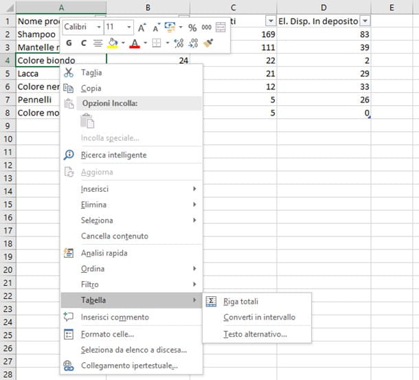 How to make a table in Excel