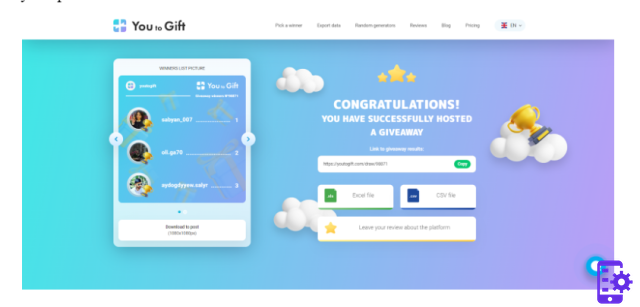 Reviews of You to Gift, an app for choosing Instagram sweepstakes winners