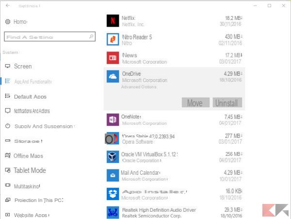 Disinstallare OneDrive da Windows 10