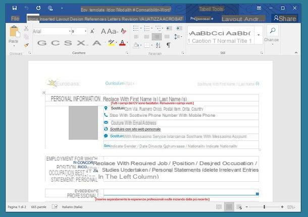 Come fare un curriculum vitae con Word