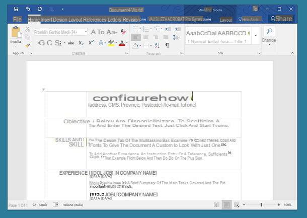 Come fare un curriculum vitae con Word