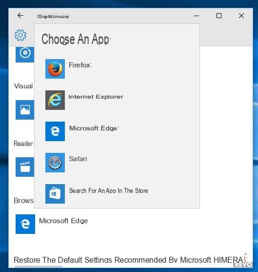 Changer le navigateur par défaut dans Windows 10