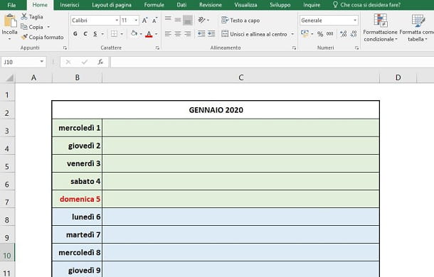 How to create a calendar in Excel