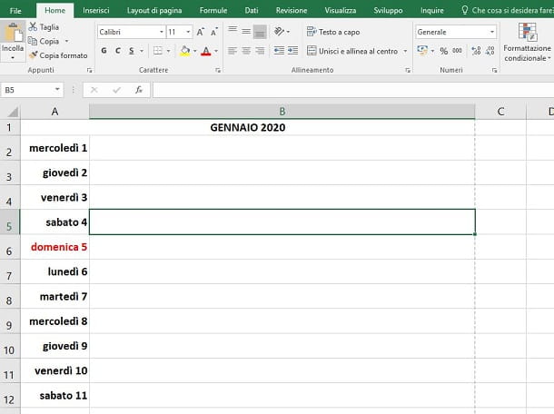 How to create a calendar in Excel