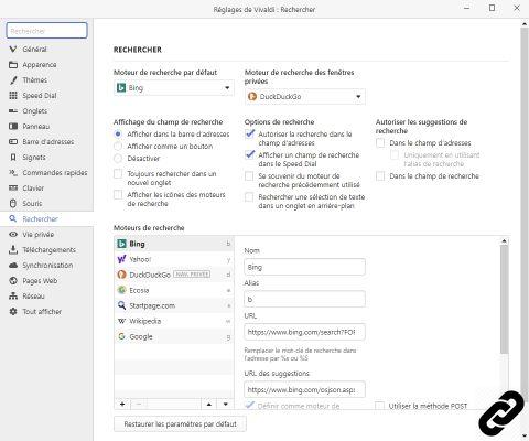 How do I change Vivaldi's default search engine?