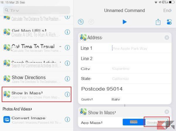 Creare shortcut Siri di Google Maps