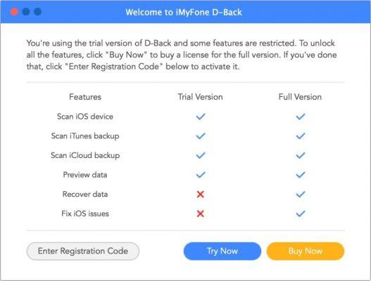 IMyfone D-Back, to recover data from your iOS device