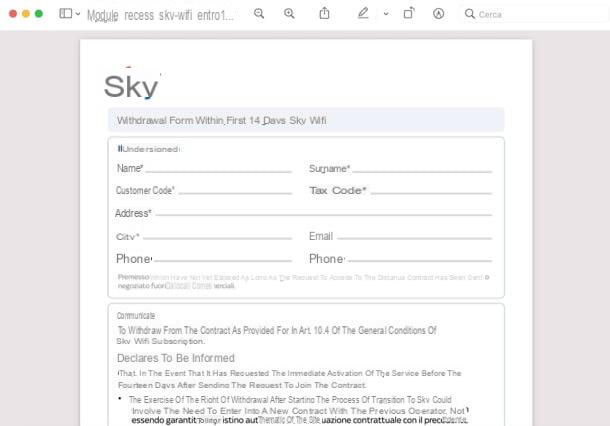 Formulario de cancelación de Sky PDF