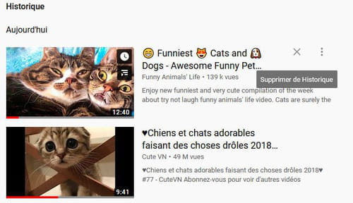 Delete the history of watched videos on YouTube