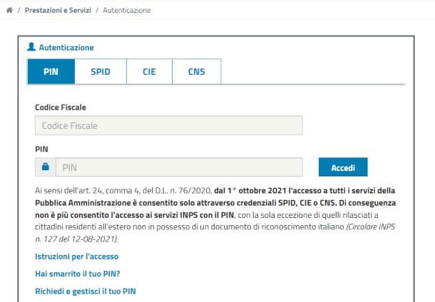 How to enter the INPS site