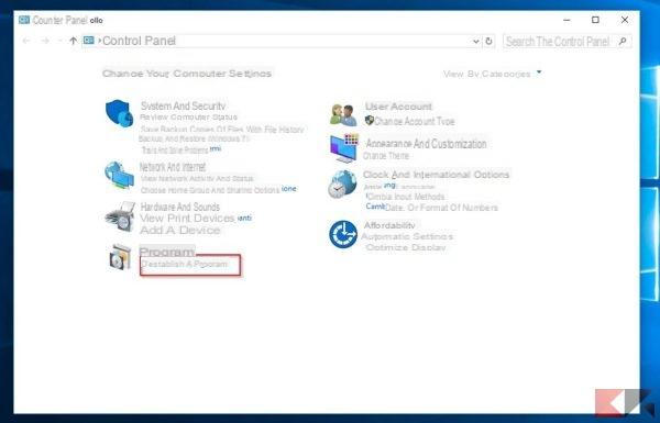Disinstallare programmi in Windows