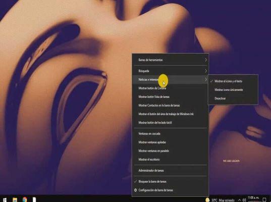 Remover o tempo da barra de tarefas no Windows 10 - Remover Widget