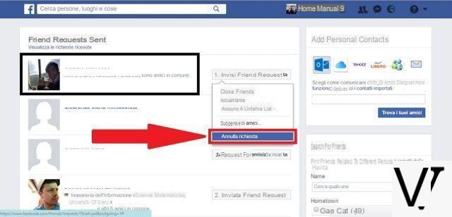 Facebook: vedere richieste di amicizia inviate