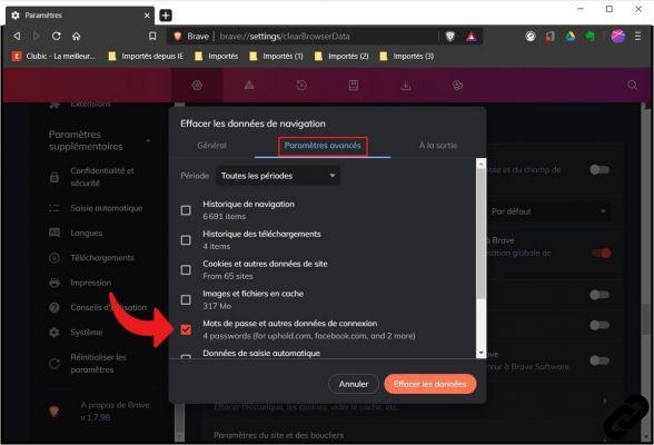 ¿Cómo elimino las contraseñas guardadas en Brave?